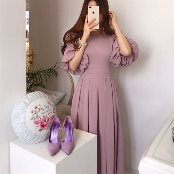 korean casual chic elegant woman dress summer ol chiffion pleated long maxi female lantern sleeve bandage vestidos jurken 210514, Black;gray
korean casual chic elegant woman dress summer ol chiffion pleated long maxi female lantern sleeve bandage vestidos jurken 210514, Black;gray