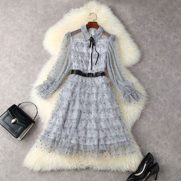 2021 fall autumn long sleeve lapel neck blue gray retro polka dot tulle ribbon tie bow panelled tiered knee-length dress elegant casual dres, Black;gray
2021 fall autumn long sleeve lapel neck blue gray retro polka dot tulle ribbon tie bow panelled tiered knee-length dress elegant casual dres, Black;gray