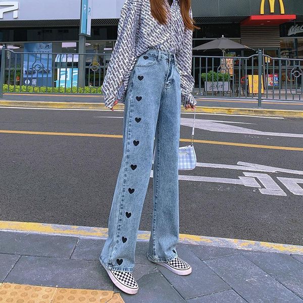 printing jeans women high waist heart denim pants korean style streetwear straight loose wide leg ladies mopping trousers women's, Blue
printing jeans women high waist heart denim pants korean style streetwear straight loose wide leg ladies mopping trousers women's, Blue