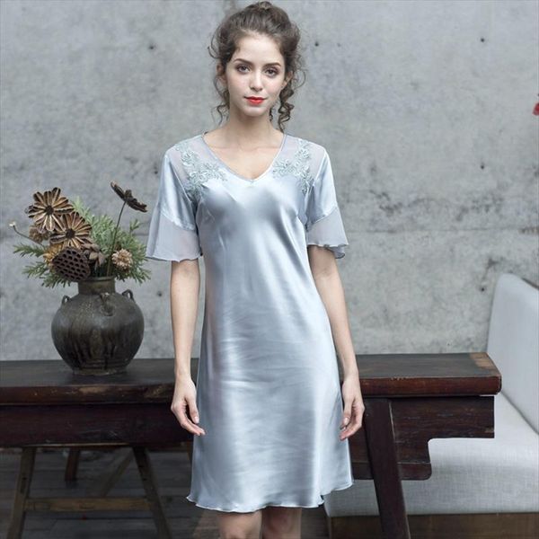 short sleeved mid skirt ice women sleepwear silk home sleeping dress sleep wear, Black;red
short sleeved mid skirt ice women sleepwear silk home sleeping dress sleep wear, Black;red