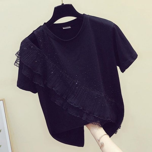 summer solid loose ruffle patchwork o neck t-shirt women's short sleeve fashion 210615, White
summer solid loose ruffle patchwork o neck t-shirt women's short sleeve fashion 210615, White