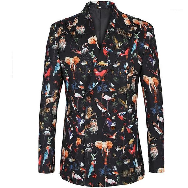 men blazer slim fashion suit jacket business party prom animal world print double breasted 6 buttons stage costume singer host men's su, White;black
men blazer slim fashion suit jacket business party prom animal world print double breasted 6 buttons stage costume singer host men's su, White;black