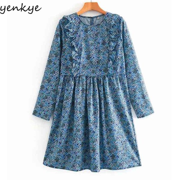 vintage women blue floral print dress long sleeve o neck ruffle casual female a-line mini summer plus size vestido 210514, Black;gray
vintage women blue floral print dress long sleeve o neck ruffle casual female a-line mini summer plus size vestido 210514, Black;gray