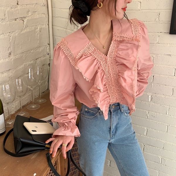blouses solid retro fashion women shirt pleated lace ruffles vintage loose all match casual blouses, White
blouses solid retro fashion women shirt pleated lace ruffles vintage loose all match casual blouses, White