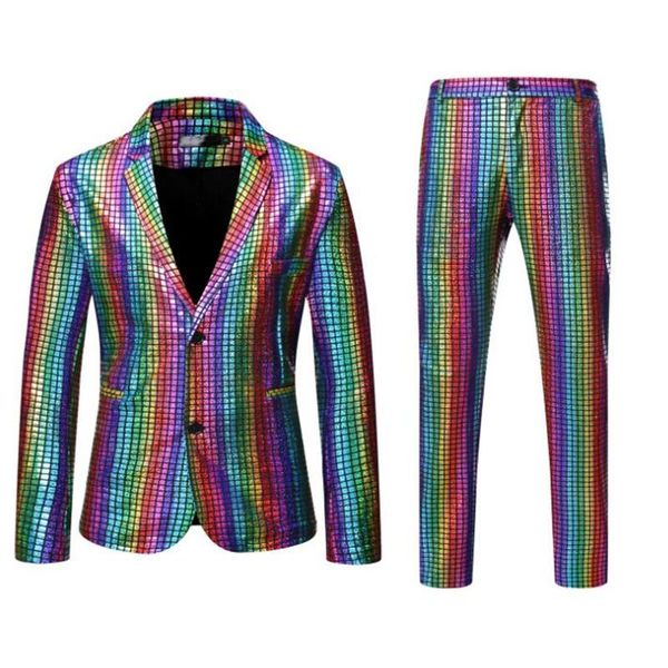 men's suits & blazers european code rainbow plaid stamping stage nightclub cool performance shiny clothing pants two-piece, White;black
men's suits & blazers european code rainbow plaid stamping stage nightclub cool performance shiny clothing pants two-piece, White;black
