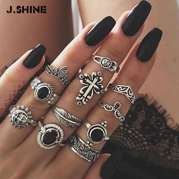 cluster rings jshine 11pcs vintage cross silver color for women black stone moon sun leaf knuckle joint sets heart finger jewelry, Golden;silver
cluster rings jshine 11pcs vintage cross silver color for women black stone moon sun leaf knuckle joint sets heart finger jewelry, Golden;silver