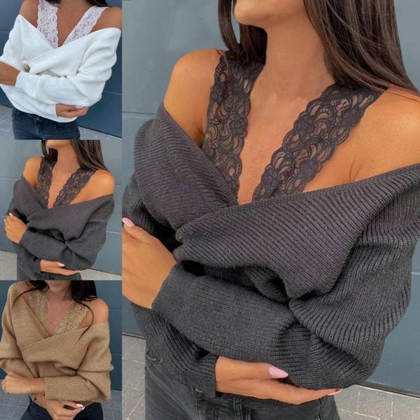 women's sweaters elastic autumn winter solid color knitted pullover for daily life, White;black
women's sweaters elastic autumn winter solid color knitted pullover for daily life, White;black