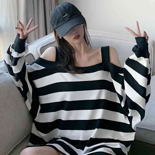 women hoodie qweek striped sweatshirt harajuku gothic clothes cotton korean long sleeve off shoulder kawaii oversize kpop, Black
women hoodie qweek striped sweatshirt harajuku gothic clothes cotton korean long sleeve off shoulder kawaii oversize kpop, Black