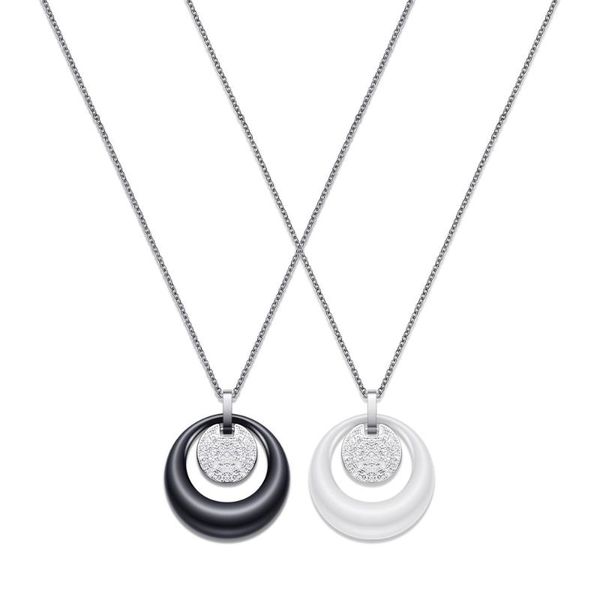 pendant necklaces stainless steel crystal double layers circle ceramic necklace for women rhinestone black white, Silver
pendant necklaces stainless steel crystal double layers circle ceramic necklace for women rhinestone black white, Silver