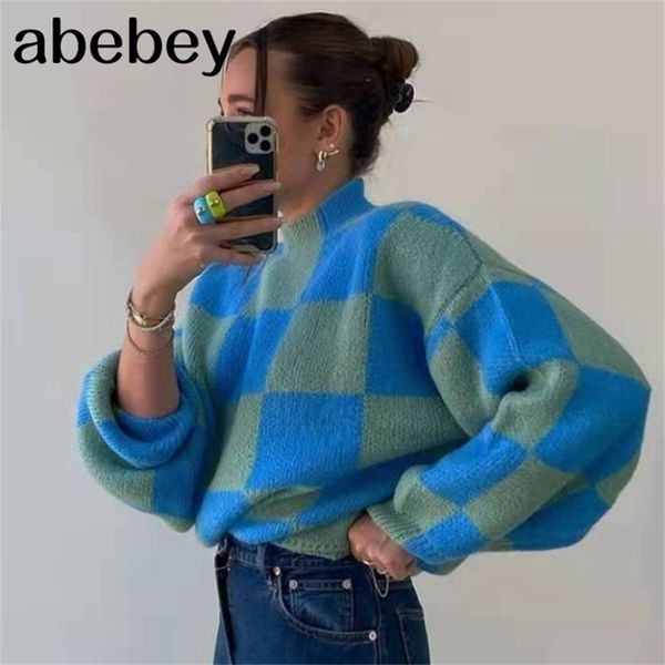 women fashion plaid pattern oversized turtleneck sweater lantern long sleeve female pullovers chic bc92a 211123, White;black
women fashion plaid pattern oversized turtleneck sweater lantern long sleeve female pullovers chic bc92a 211123, White;black