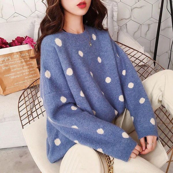women's sweaters qrwr 2021 autumn winter women sweater korean style o neck dot knitted loose long sleeve solid color pullover, White;black
women's sweaters qrwr 2021 autumn winter women sweater korean style o neck dot knitted loose long sleeve solid color pullover, White;black