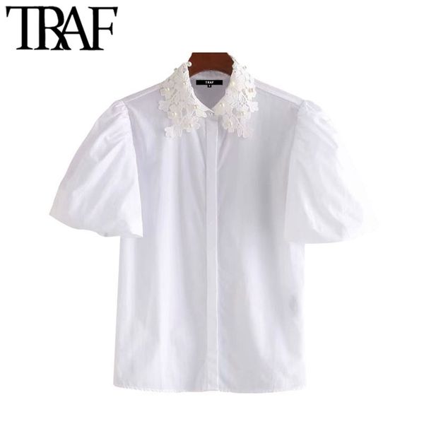 women sweet fashion pearl beading lace blouses vintage lapel collar puff sleeves female shirts blusas chic 210507, White
women sweet fashion pearl beading lace blouses vintage lapel collar puff sleeves female shirts blusas chic 210507, White