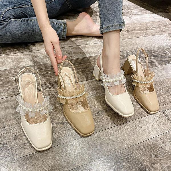 sandals shallow mouth high heel sandal for women high-heeled pu rubber slides hoof, Black 
sandals shallow mouth high heel sandal for women high-heeled pu rubber slides hoof, Black