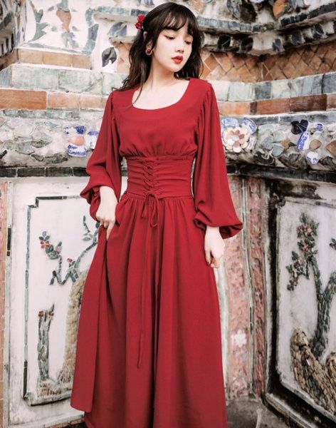 vintiage ladies square collar lantern sleeve women dress elegant lace-up slim waist a-line female long dress party vestidos femm 210514, Black;gray
vintiage ladies square collar lantern sleeve women dress elegant lace-up slim waist a-line female long dress party vestidos femm 210514, Black;gray