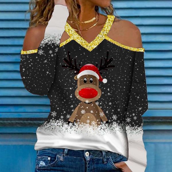 women's blouses & shirts christmas elk printing pullover fashion v-neck hollow out long sleeve blouse autumn casual loose blusa wo, White
women's blouses & shirts christmas elk printing pullover fashion v-neck hollow out long sleeve blouse autumn casual loose blusa wo, White