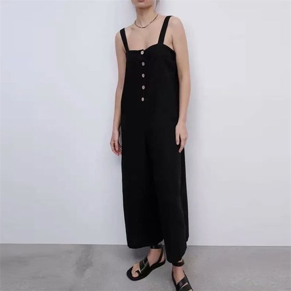 women summer black loose jumpsuit rompers za sleeveless buttons cotton linen female vintage wide leg playsuit overalls 210513, Black;white
women summer black loose jumpsuit rompers za sleeveless buttons cotton linen female vintage wide leg playsuit overalls 210513, Black;white