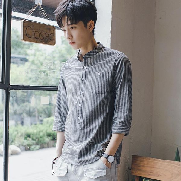 summer men's men white shirt 7 sleeve trend slim collar stripe korean casual short inch camisa masculina streetwear shirts, White;black
summer men's men white shirt 7 sleeve trend slim collar stripe korean casual short inch camisa masculina streetwear shirts, White;black