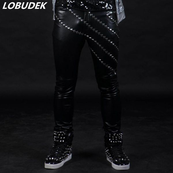 men's pants male rivet pu leather black casual long nightclub punk singer stage rock hip-hop jazz performance costume
men's pants male rivet pu leather black casual long nightclub punk singer stage rock hip-hop jazz performance costume