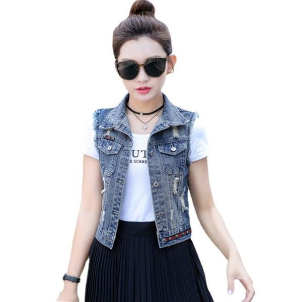 women's vests 2021 summer short denim for women slim ripped hole jeans waistcoat female sleeveless jacket rivet ladies vest coats s155, Black;white
women's vests 2021 summer short denim for women slim ripped hole jeans waistcoat female sleeveless jacket rivet ladies vest coats s155, Black;white