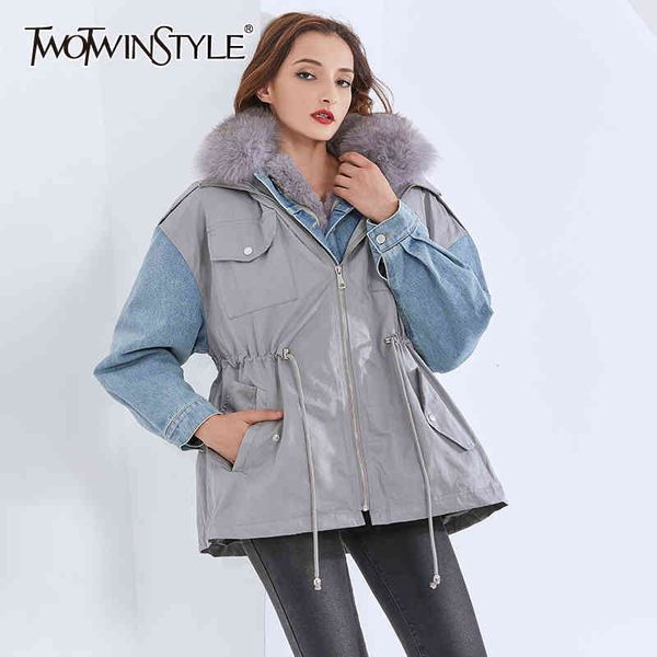 drawstring patchwork denim parkas for women lapel long sleeve tunic casual coat female winter fashion 210524, Black
drawstring patchwork denim parkas for women lapel long sleeve tunic casual coat female winter fashion 210524, Black