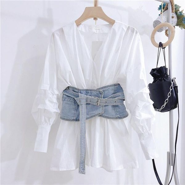 women's jackets 2021 spring korean version loose design sense minority foreign style lantern sleeve shirt female + denim waist cover tw, Black;brown
women's jackets 2021 spring korean version loose design sense minority foreign style lantern sleeve shirt female + denim waist cover tw, Black;brown