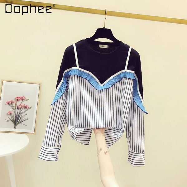 women's t-shirt 2021 spring o-neck striped stitching shirt loose all-match woman tshirts, White
women's t-shirt 2021 spring o-neck striped stitching shirt loose all-match woman tshirts, White