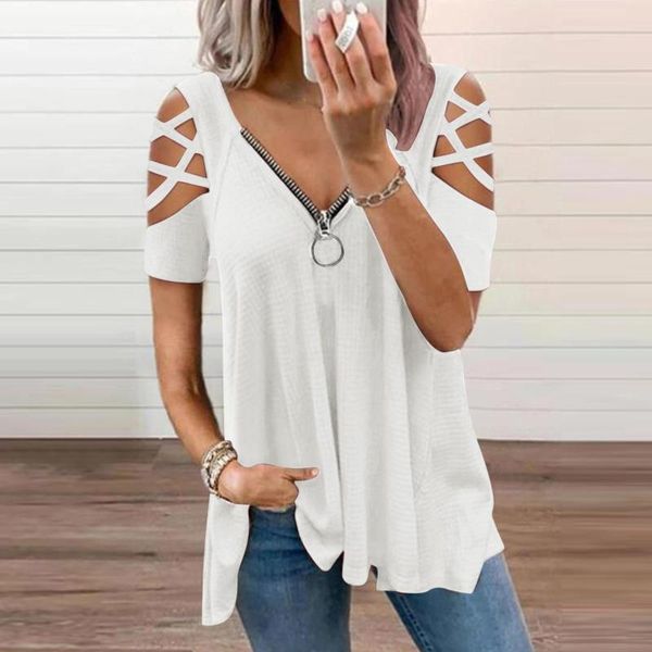 women's blouses & shirts womens and v-neck collar zipper color short sleeve fold casual blouse 2021 off shoulder harajuku, White
women's blouses & shirts womens and v-neck collar zipper color short sleeve fold casual blouse 2021 off shoulder harajuku, White