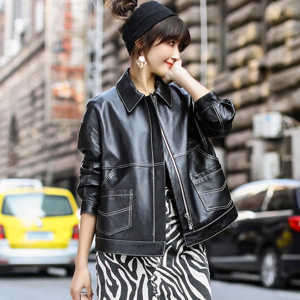 women's leather & faux fxfurs 2021 100% real sheepskin coat female fashion genuine jacket short slim jackets for women outerwear, Black
women's leather & faux fxfurs 2021 100% real sheepskin coat female fashion genuine jacket short slim jackets for women outerwear, Black