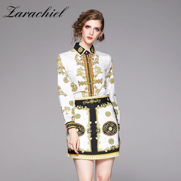 autumn fashion runway golden printed suits women's long sleeve blouse shirt + elegant high waist mini skirt two pieces set 210416, White
autumn fashion runway golden printed suits women's long sleeve blouse shirt + elegant high waist mini skirt two pieces set 210416, White