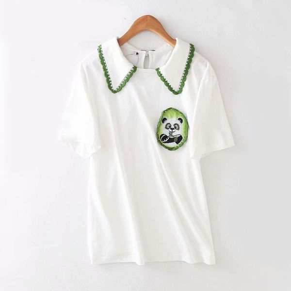 women fashion panda embroidery white summer cotton long t-shirts chic lady stylish short sleeve manual crochet 210421
women fashion panda embroidery white summer cotton long t-shirts chic lady stylish short sleeve manual crochet 210421