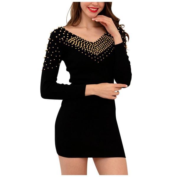 casual dresses women beading elegant black mini dress solid color o neck long sleeve high waist fall/winter pullover, Black;gray
casual dresses women beading elegant black mini dress solid color o neck long sleeve high waist fall/winter pullover, Black;gray