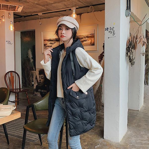 women's vests autumn and winter woman mid-length hooded cotton vest female slim sleeveless casual womens warm outerwear, Black;white
women's vests autumn and winter woman mid-length hooded cotton vest female slim sleeveless casual womens warm outerwear, Black;white