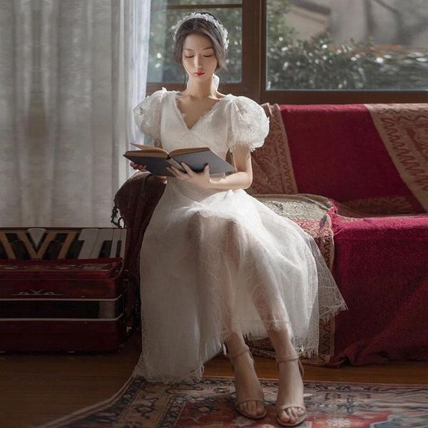 ethnic clothing women lace short sleeve dress white v neck elegant a-line evening party tulle wedding dresses toast, Red
ethnic clothing women lace short sleeve dress white v neck elegant a-line evening party tulle wedding dresses toast, Red