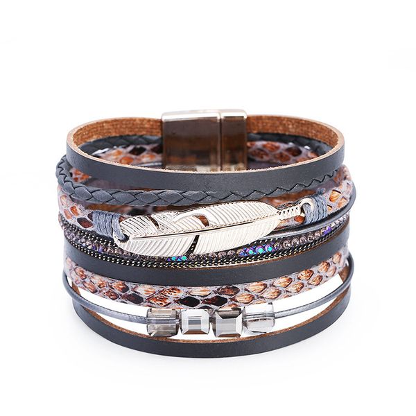 selling bracelet bohemian style multi-layer woven crystal stone leather wide edge bracelet, Black
selling bracelet bohemian style multi-layer woven crystal stone leather wide edge bracelet, Black