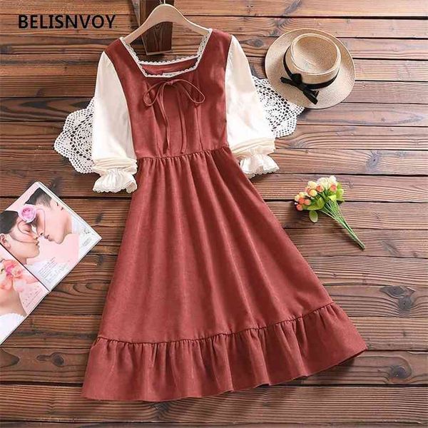 mori girl cute sweet dress japan style lolita autumn winter fake two piece bow ruffles women vintage midi elegant vestidos 210520, Black;gray
mori girl cute sweet dress japan style lolita autumn winter fake two piece bow ruffles women vintage midi elegant vestidos 210520, Black;gray