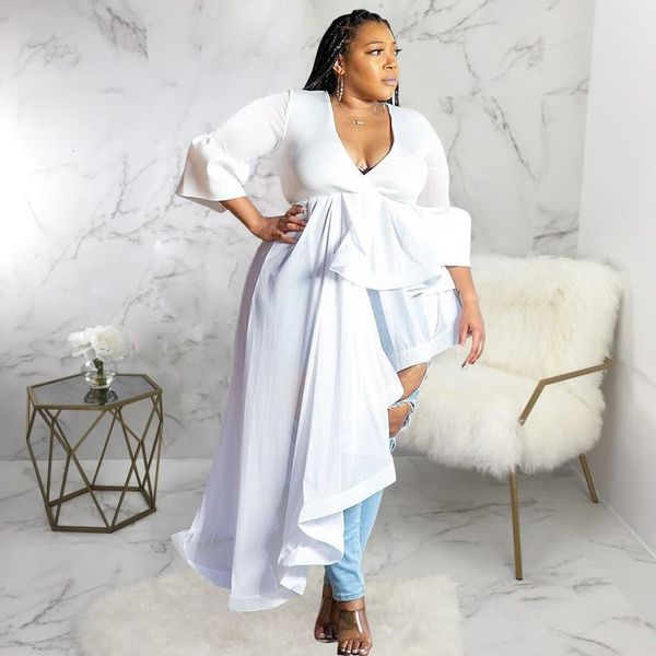 women's blouses & shirts fashion deep v-neck irregular long blouse women ruffles plus size shirt solid solide sleeve 8ycp, White
women's blouses & shirts fashion deep v-neck irregular long blouse women ruffles plus size shirt solid solide sleeve 8ycp, White