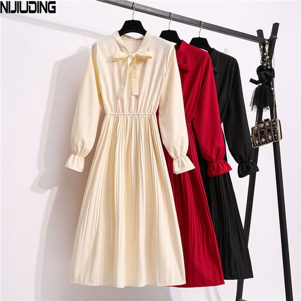 dress for women autumn winter solid flare sleeve chiffon high waist bow collar vintage a-line dresses female 210514, Black;gray
dress for women autumn winter solid flare sleeve chiffon high waist bow collar vintage a-line dresses female 210514, Black;gray