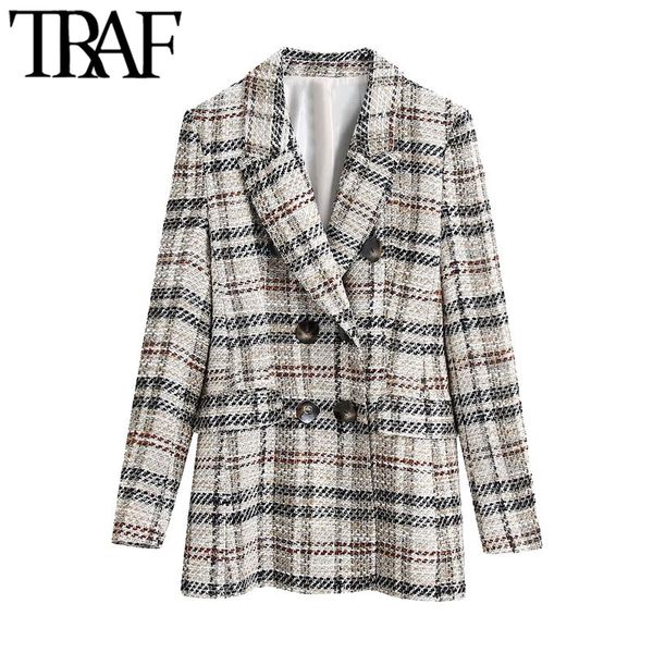 traf women fashion double breasted check tweed blazer coat vintage long sleeve pocket female outerwear chic veste femme 210415, Black;brown
traf women fashion double breasted check tweed blazer coat vintage long sleeve pocket female outerwear chic veste femme 210415, Black;brown