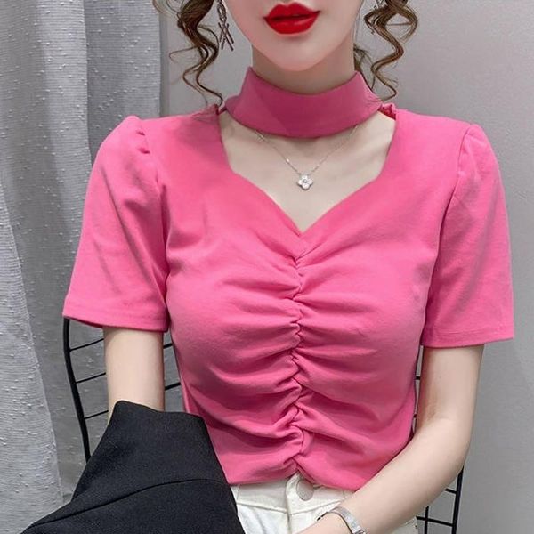 women's t-shirt summer women t shirt 2021 design sensual hanging neck short-sleeved female slim solid pleated v-neck short top, White
women's t-shirt summer women t shirt 2021 design sensual hanging neck short-sleeved female slim solid pleated v-neck short top, White