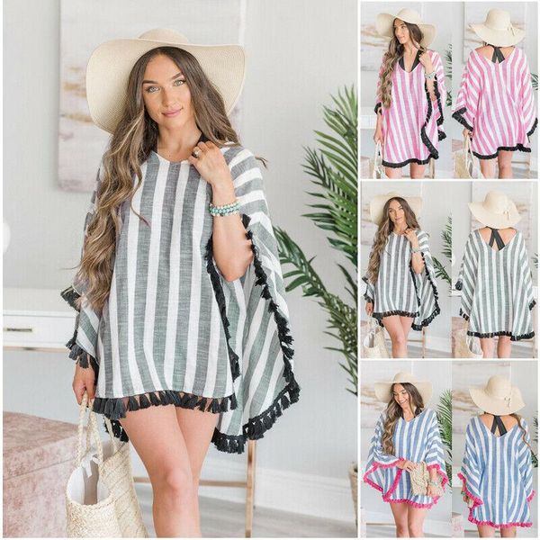 women ladies bikini cover up v-neck swimsuit stripes swimwear beach dresses au women's, White;black
women ladies bikini cover up v-neck swimsuit stripes swimwear beach dresses au women's, White;black