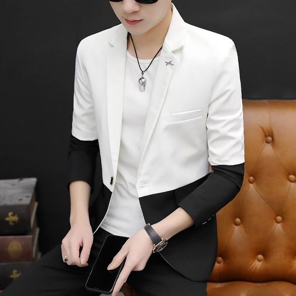 men's suits & blazers fashion trend suit jacket single breasted spliced long-sleeve coat autumn business casual slim blazer, White;black
men's suits & blazers fashion trend suit jacket single breasted spliced long-sleeve coat autumn business casual slim blazer, White;black