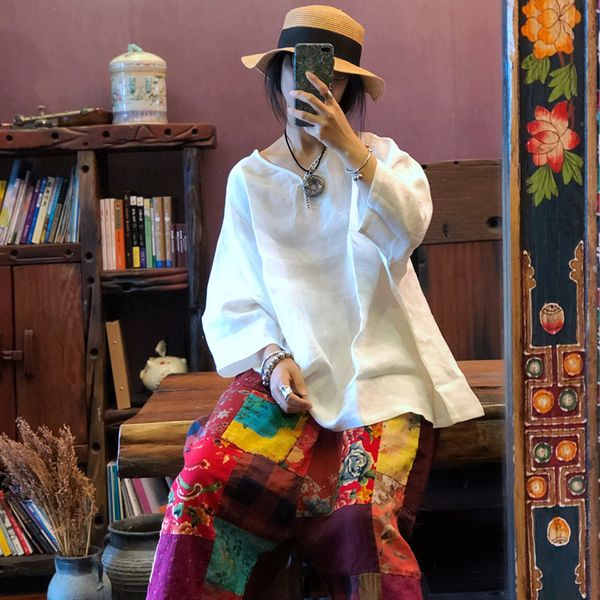 johnature casual full batwing sleeve women clothes spring solid v-neck linen handmade shirts women blouses 210521, White
johnature casual full batwing sleeve women clothes spring solid v-neck linen handmade shirts women blouses 210521, White