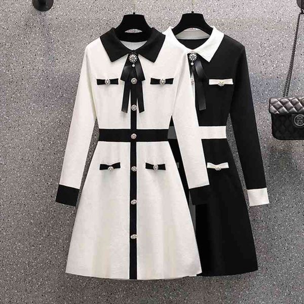 small fragrance fall winter knitted sweater dress women bow tie buttons vintage party mini dress elegant casual chic robe femme, Black;gray
small fragrance fall winter knitted sweater dress women bow tie buttons vintage party mini dress elegant casual chic robe femme, Black;gray