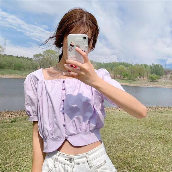 women's blouses & shirts summer 2021 korean style square collar off-shoulder short blouse puff sleeve purple women loose shirt, White
women's blouses & shirts summer 2021 korean style square collar off-shoulder short blouse puff sleeve purple women loose shirt, White