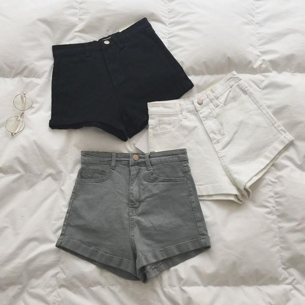 women's shorts 2021 fashion spring summer high waist crimping denim women slim casual solid color jeans, White;black
women's shorts 2021 fashion spring summer high waist crimping denim women slim casual solid color jeans, White;black