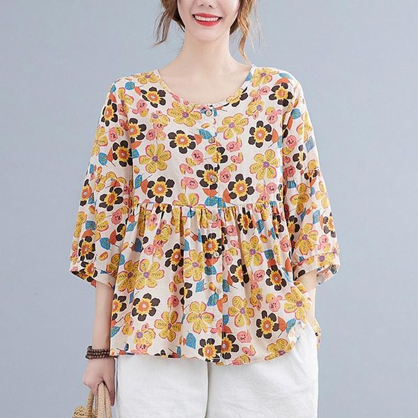 women's blouses & shirts women summer cotton linen casual arrival 2021 vintage style o-neck floral print loose comfortable female b418, White
women's blouses & shirts women summer cotton linen casual arrival 2021 vintage style o-neck floral print loose comfortable female b418, White