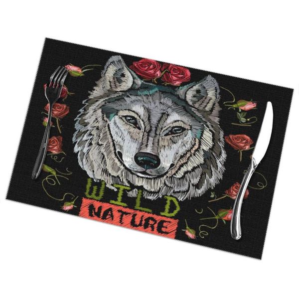 mats & pads 6 pcs placemat table mat embroidery wild wolf and red roses for tables heat-insulation linen kitchen dining
mats & pads 6 pcs placemat table mat embroidery wild wolf and red roses for tables heat-insulation linen kitchen dining