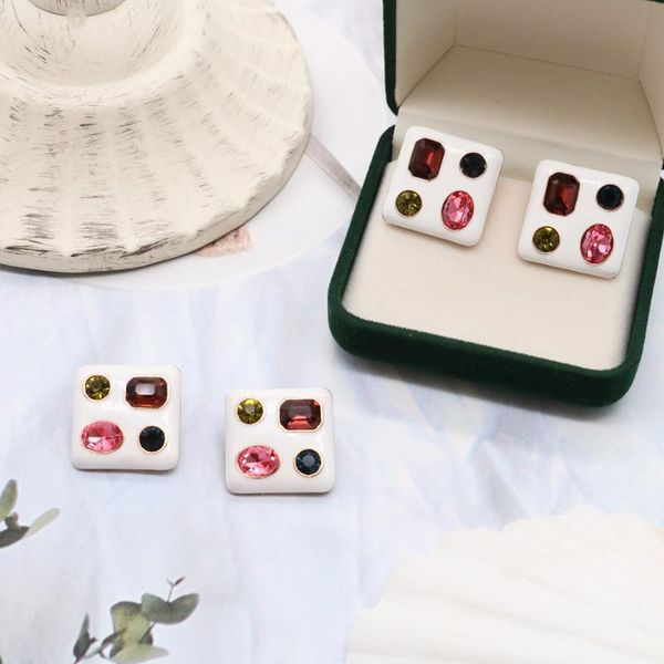 square trendy earrings white enamel colourful glass stone retro accessories gift for mujer party stud, Golden;silver
square trendy earrings white enamel colourful glass stone retro accessories gift for mujer party stud, Golden;silver