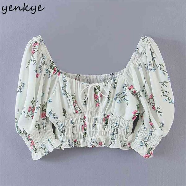 women floral print holiday crop square neck lantern sleeve hem elastic summer fashion blusa 210514, White
women floral print holiday crop square neck lantern sleeve hem elastic summer fashion blusa 210514, White