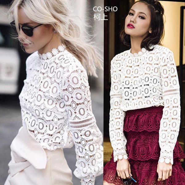 women's t-shirt sheath female long sleeve lantern autumn hollow out o-neck woman shirts, White
women's t-shirt sheath female long sleeve lantern autumn hollow out o-neck woman shirts, White
